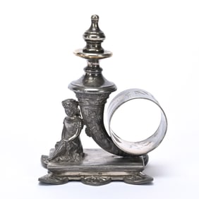 Figural Napkin Ring, Young Woman & Cornucopia