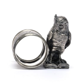 Figural Napkin Ring, Owl Standing On Book