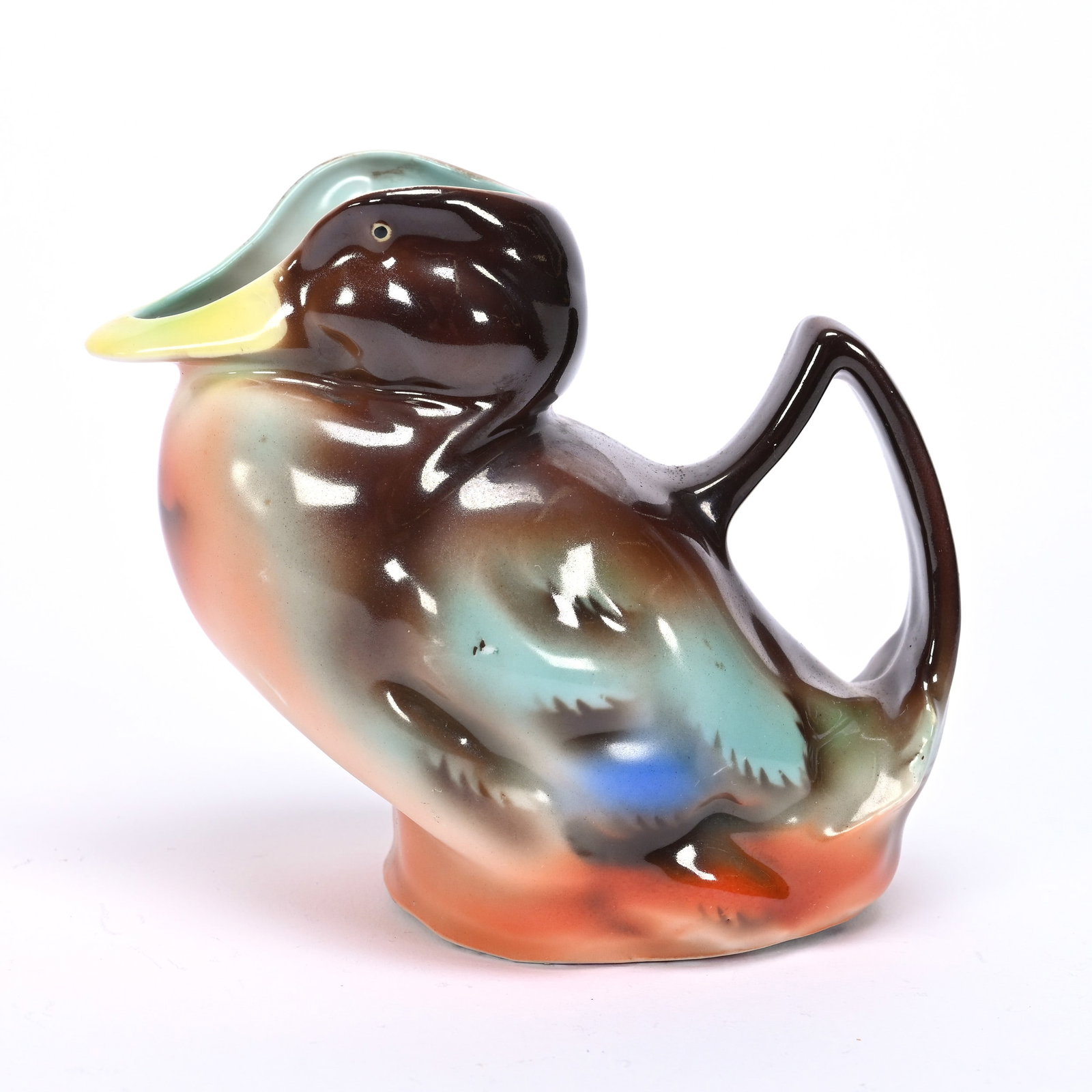 Duck Creamer, Royal Bayreuth Blue Mark: Duck Creamer, Royal Bayreuth Blue Mark, 3.75" x 4.5", Nice Colors, Private Illinois Collection.