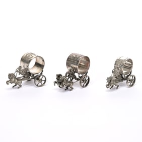 (3) Figural Napkin Rings, Horse And Chariot