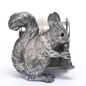 Figural Napkin Ring, Squirrel Blowing Trumpet