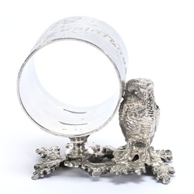 Figural Napkin Ring, Owl On Oak Branch