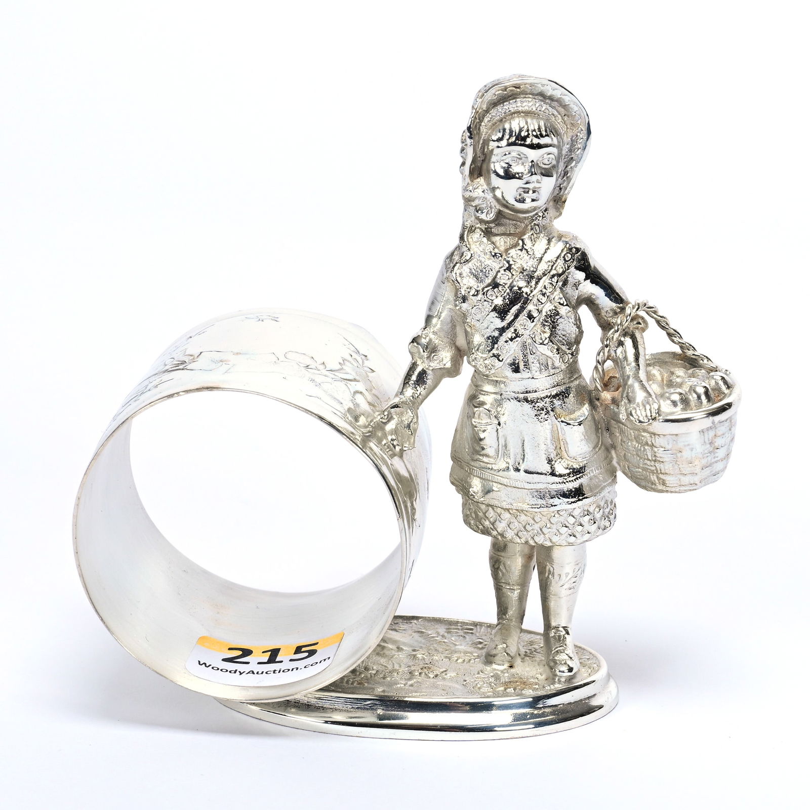 Figural Napkin Ring, Young Girl With Apple Basket (1 of 3)