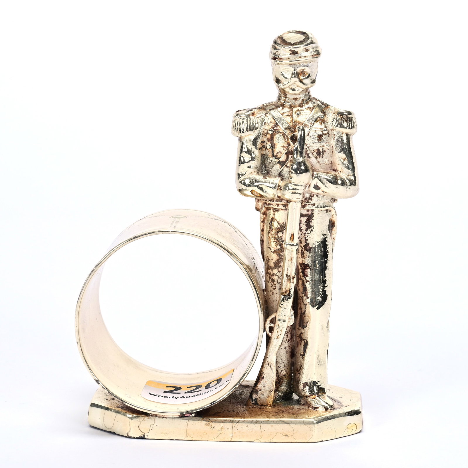 Figural Napkin Ring, Civil War Soldier At Attention: Figural Napkin Ring, Civil War Soldier At Attention, 3.75" x 2.5", Meriden #0260 Silverplate, Exactly As Shown In Figural Napkin Rings By Gottschalk & Whitson, Page 245, Private Illinois Collection.