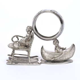 Figural Napkin Ring, Boy In Rocking & Canoe