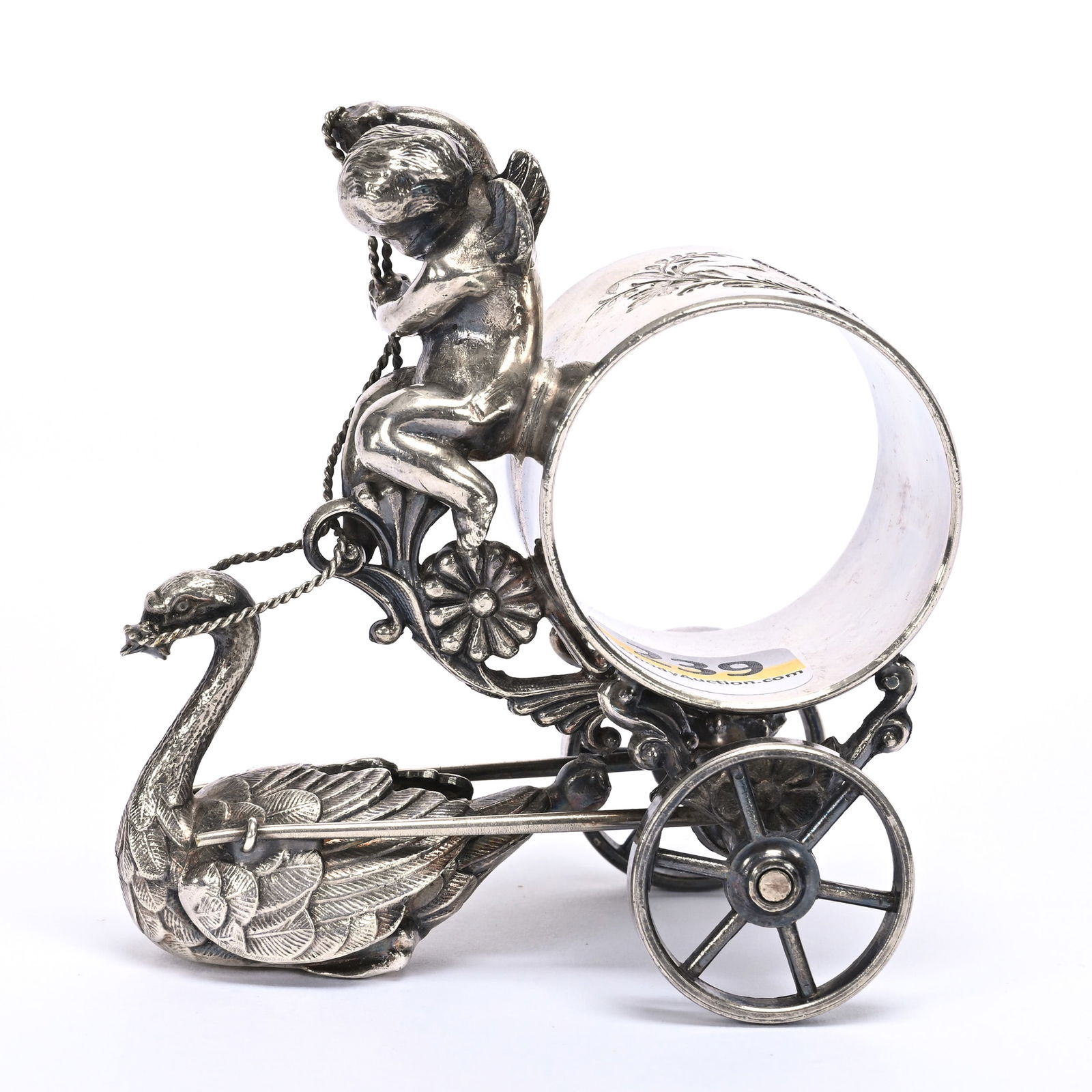 Figural Napkin Ring, Cherub & Swan Pulling Cart (1 of 3)