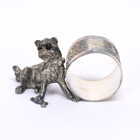 Figural Napkin Ring, Crazy Dog With Glass Eyes