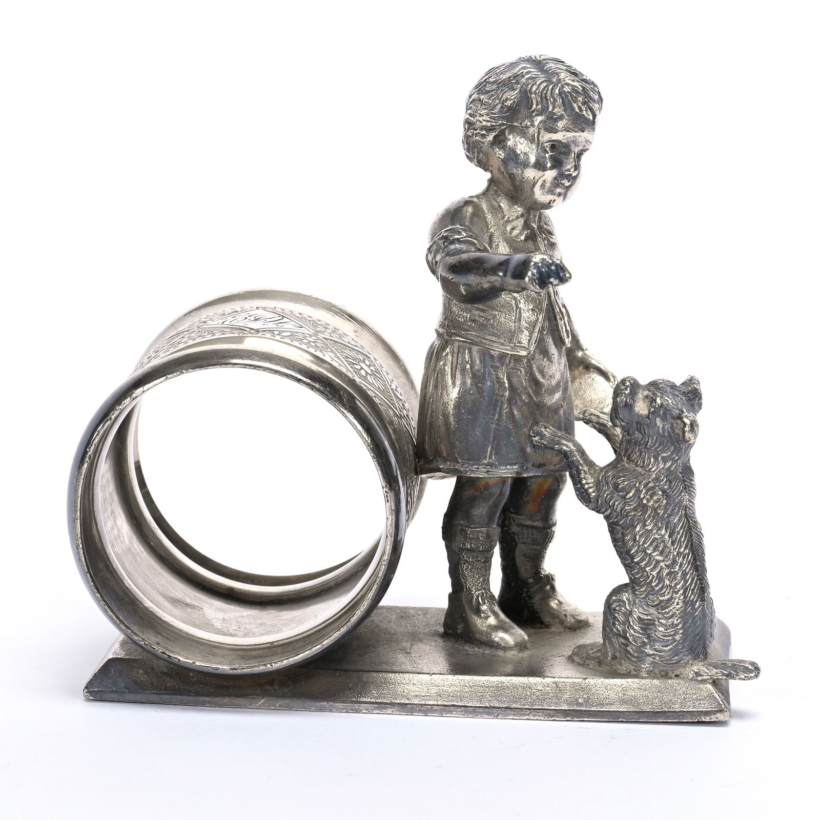 Figural Napkin Ring, Boy Training Dog (1 of 3)