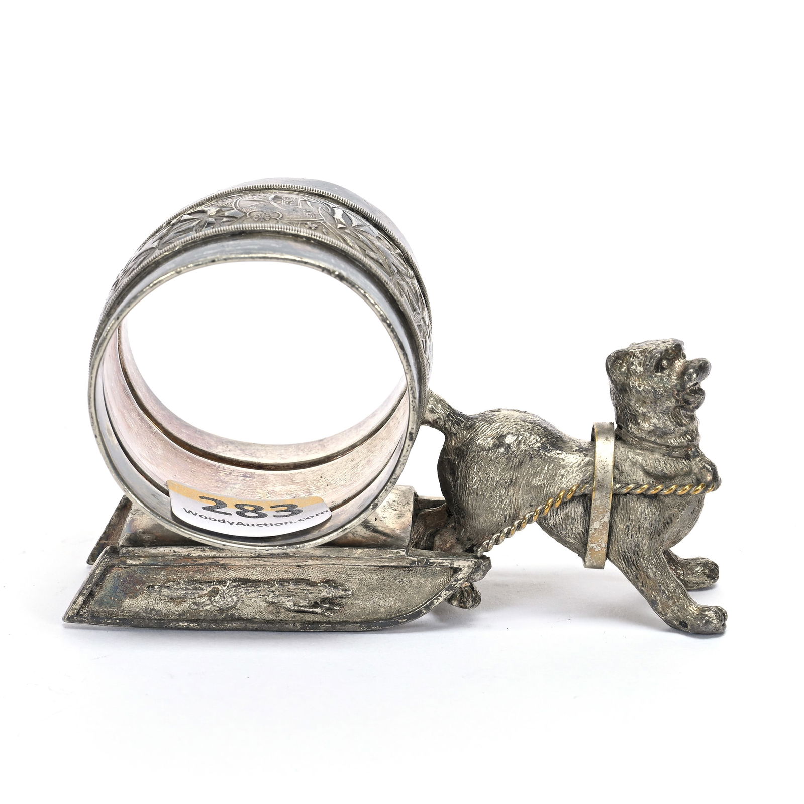 Figural Napkin Ring, Dog Pulling Sled (1 of 3)
