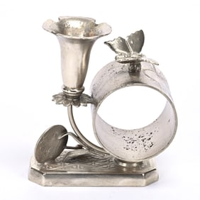 Figural Napkin Ring/Bud Vase, Butterfly & Paddle Fan