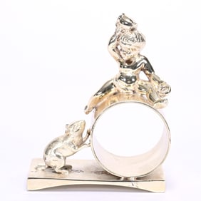 Figural Napkin Ring, Child Keeping Drink From Rat