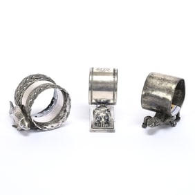 (3) Figural Napkin Rings, Lizard, Lion, Fish Designs