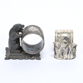 (2) Figural Napkin Rings, Bear Related