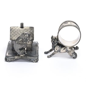 (2) Figural Napkin Rings, Dog Related