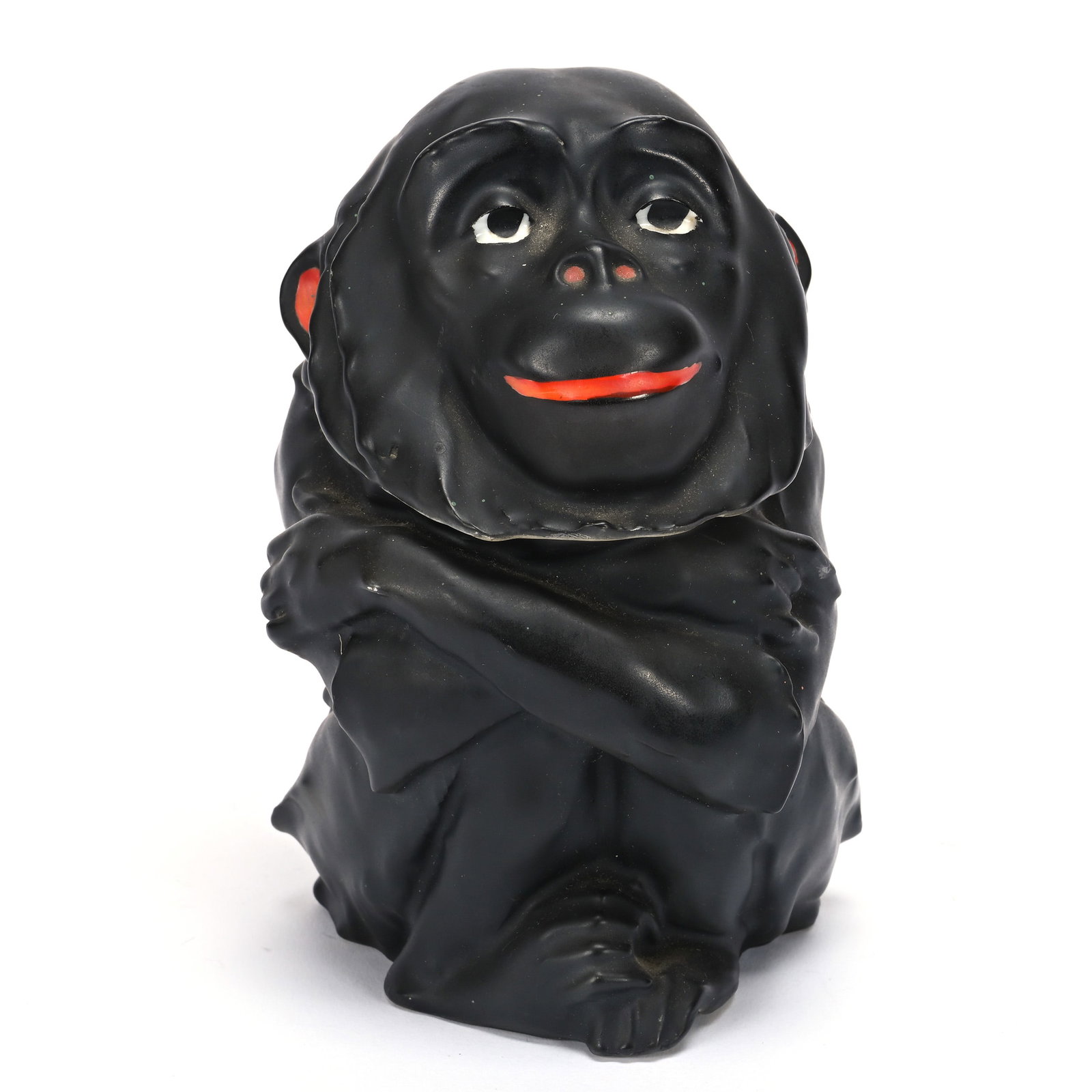 Chimpanzee Humidor, Royal Bayreuth Blue Mark: Chimpanzee Humidor, Royal Bayreuth Blue Mark, 6" x 4.5", Small Surface Nick Under Chin, Private Illinois Collection.