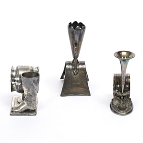 (3) Figural Napkin Rings/Bud Vases, Silverplate