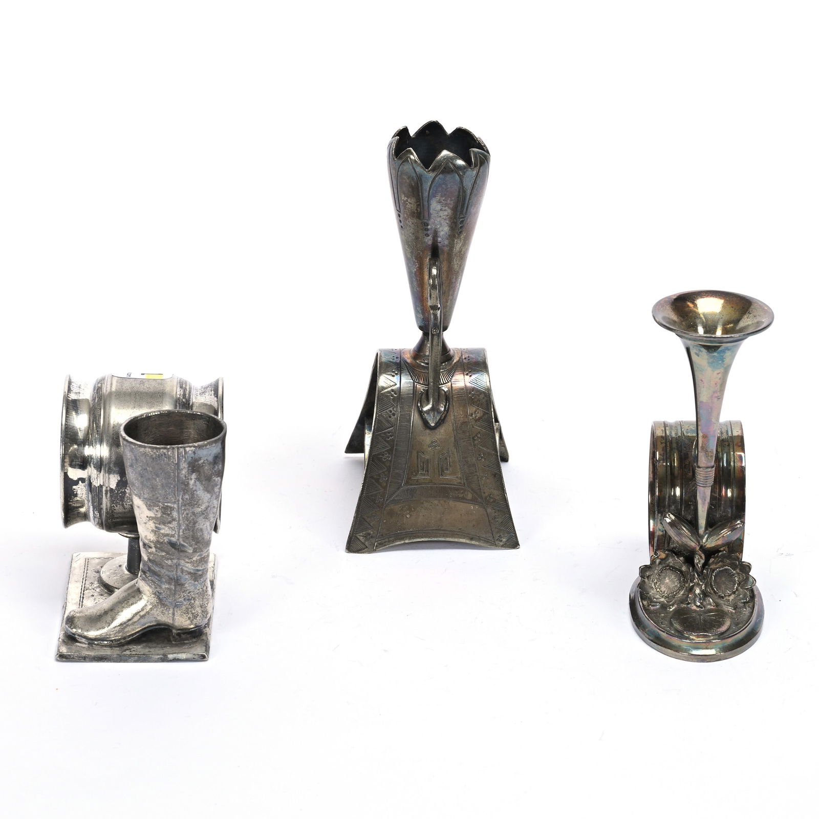 (3) Figural Napkin Rings/Bud Vases, Silverplate (1 of 3)