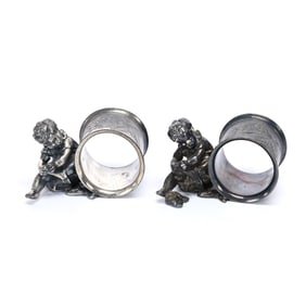Pair Figural Napkin Rings, Boy Removing Socks