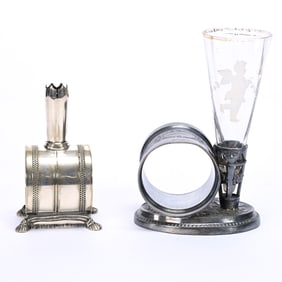 (2) Figural Napkin Rings With Bud Vases