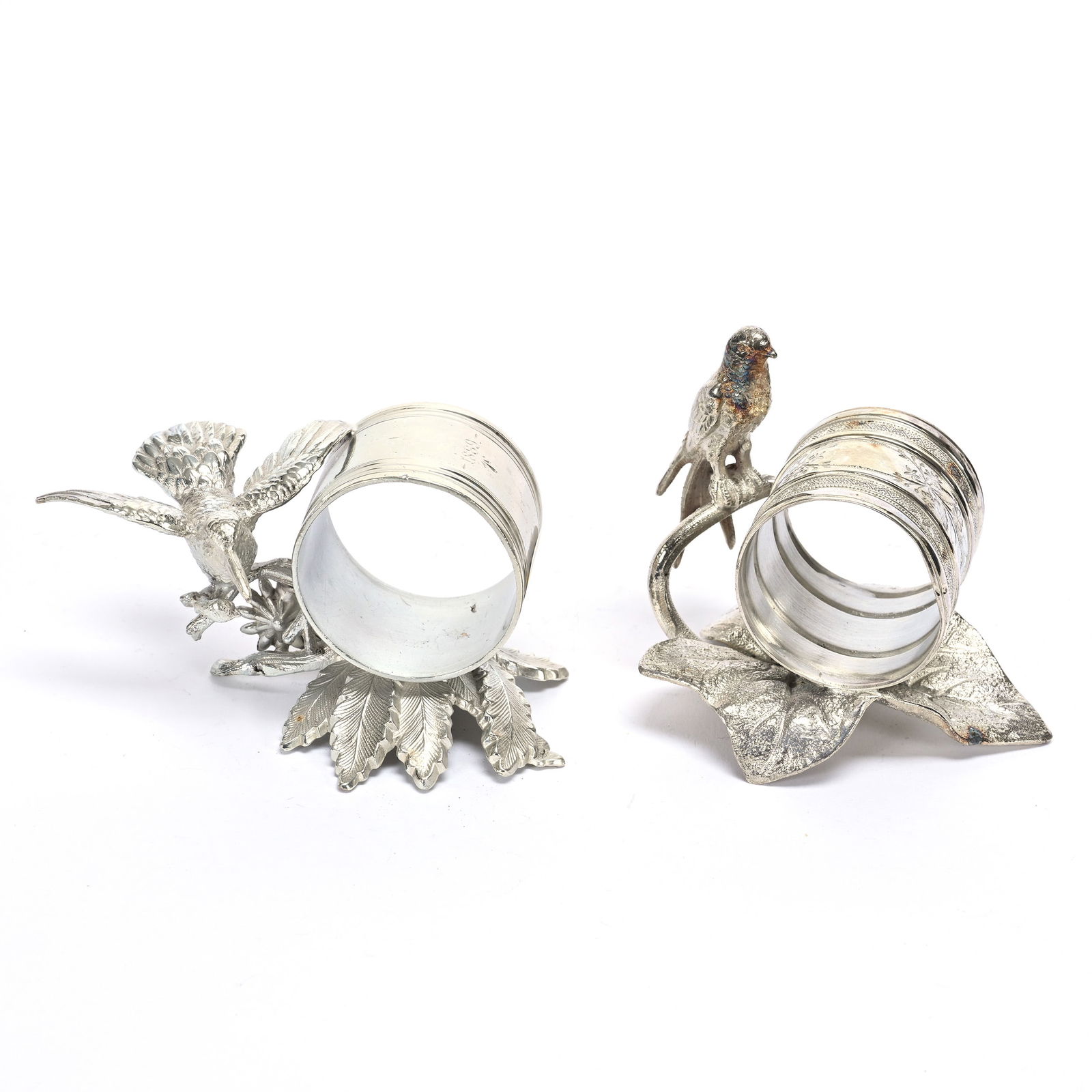 (2) Figural Napkin Rings, Bird & Leaf Designs (1 of 3)
