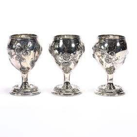 (3) Wine Stems, Embossed Silverplate, Unmarked