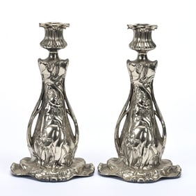 Pair Candlesticks, Heavy Unmarked Silverplate