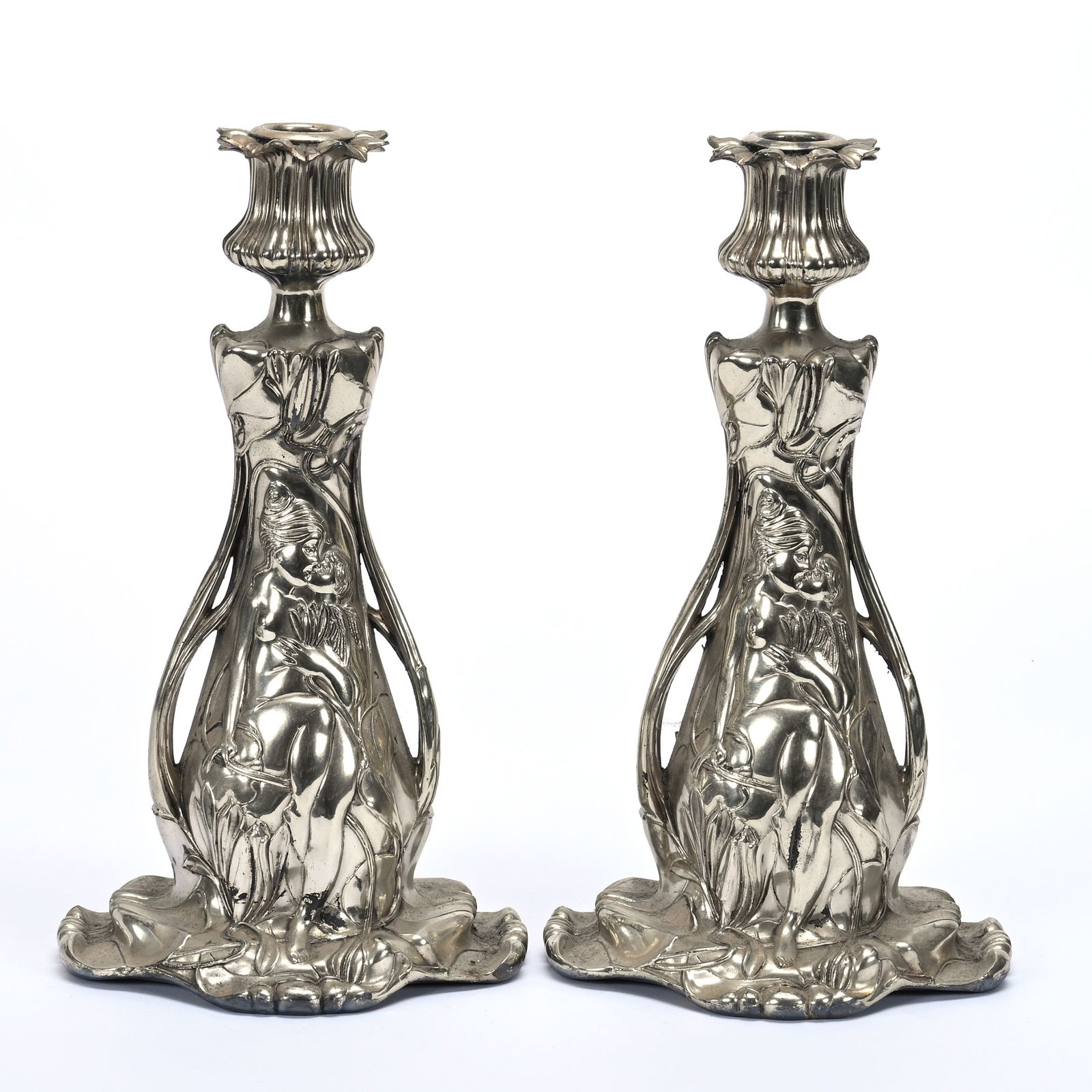 Pair Candlesticks, Heavy Unmarked Silverplate (1 of 4)