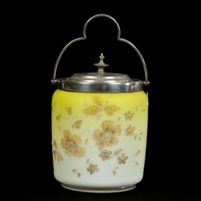 Biscuit Jar, Yellow Satin Art Glass