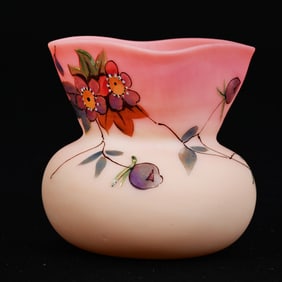 Toothpick Holder, Decorated Burmese Art Glass