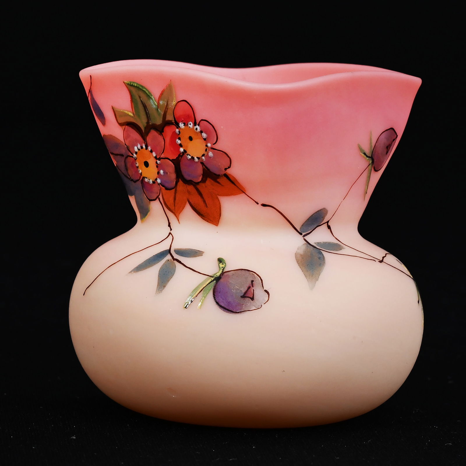 Toothpick Holder, Decorated Burmese Art Glass (1 of 4)