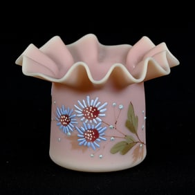 Toothpick Holder, Decorated Burmese Art Glass