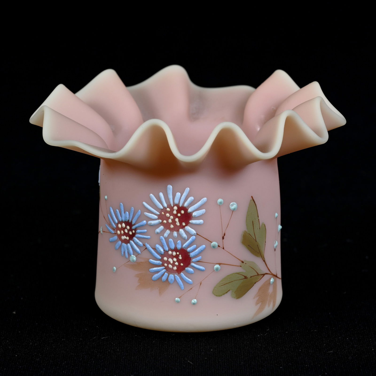 Toothpick Holder, Decorated Burmese Art Glass (1 of 4)