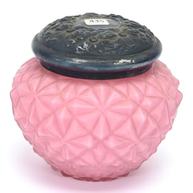 Biscuit Jar, Pink Satin Geometric Design