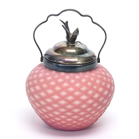 Biscuit Jar, Pink Satin Cut Velvet Art Glass