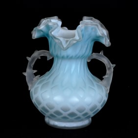 Vase, Blue Satin Diamond Quilted MOP Art Glass