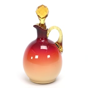 Cruet Bottle, Wheeling Peachblow Art Glass