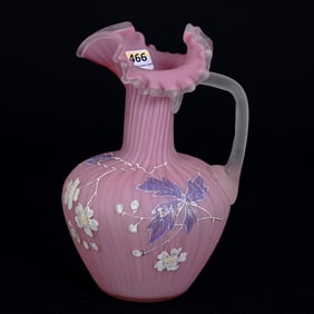 Ewer, Pink Satin Art Glass
