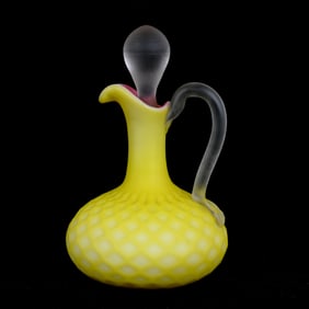 Cruet Bottle, Yellow Satin Diamond Quilted MOP