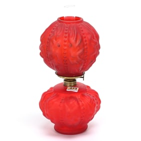 Miniature Lamp, Red Satin Beaded Drape
