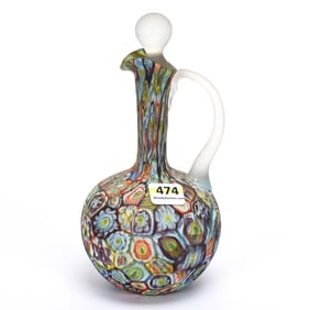 Cruet Bottle, Italian Millefiori Art Glass