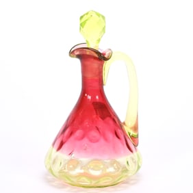 Cruet Bottle, Rubina Verde Coinspot Art Glass