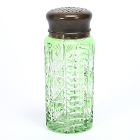 Sugar Shaker, Cut Glass, Green Cut To Clear