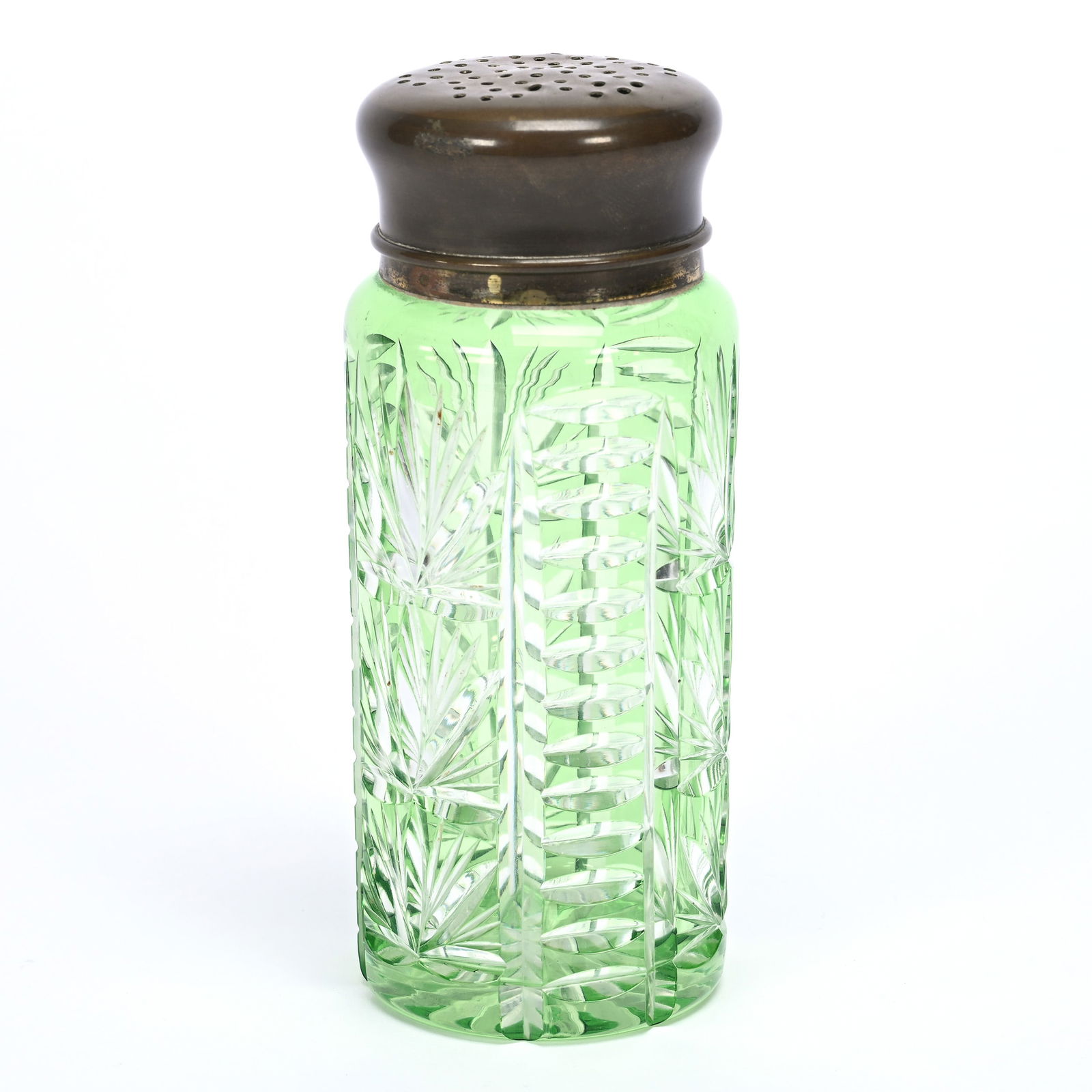 Sugar Shaker, Cut Glass, Green Cut To Clear (1 of 3)