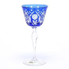 Wine Stem, Cut Glass, Blue Cut To Clear