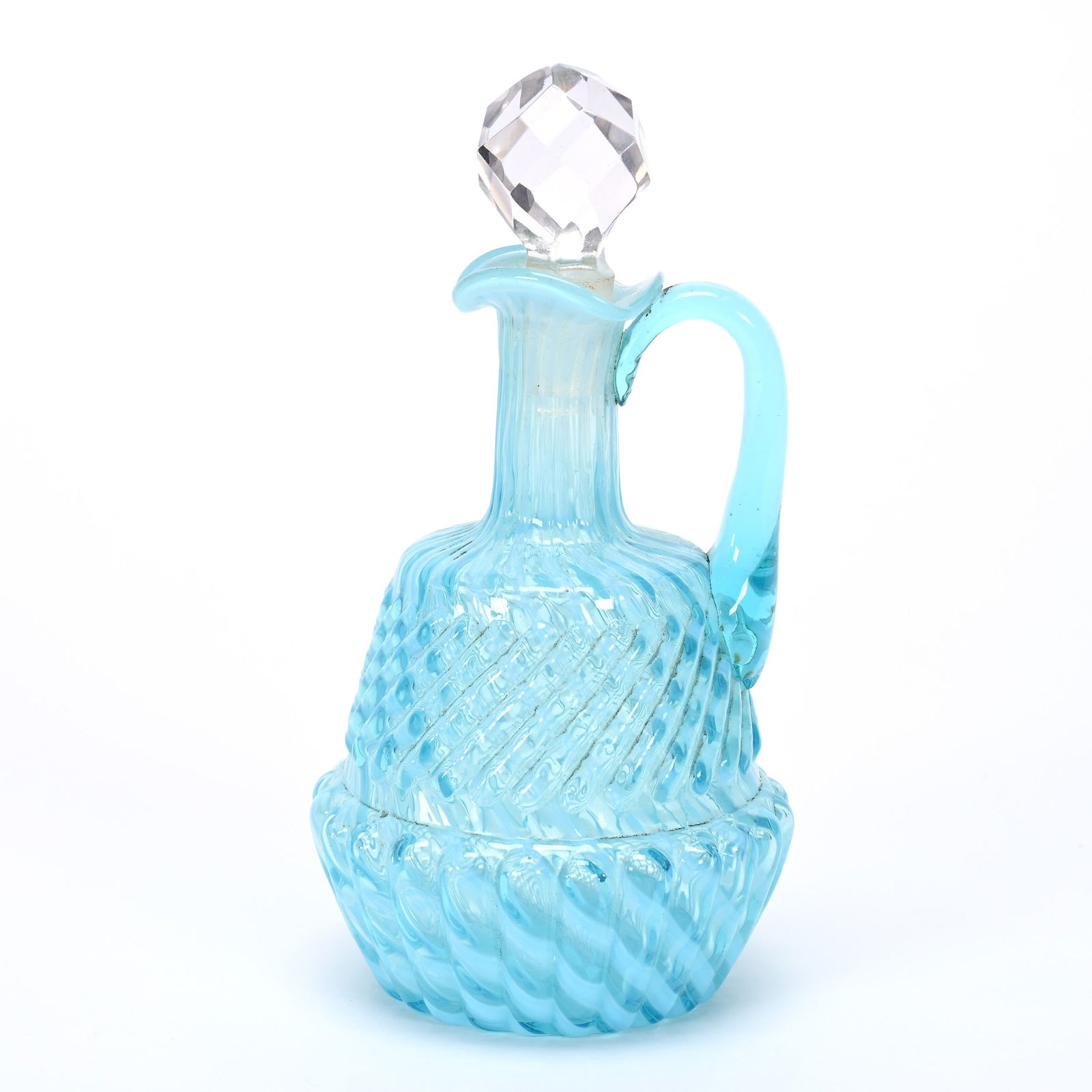 Cruet Bottle, Blue Opalescent Pattern Glass (1 of 3)