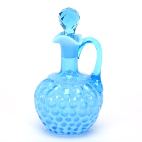 Cruet Bottle, Blue Opalescent Pattern Glass