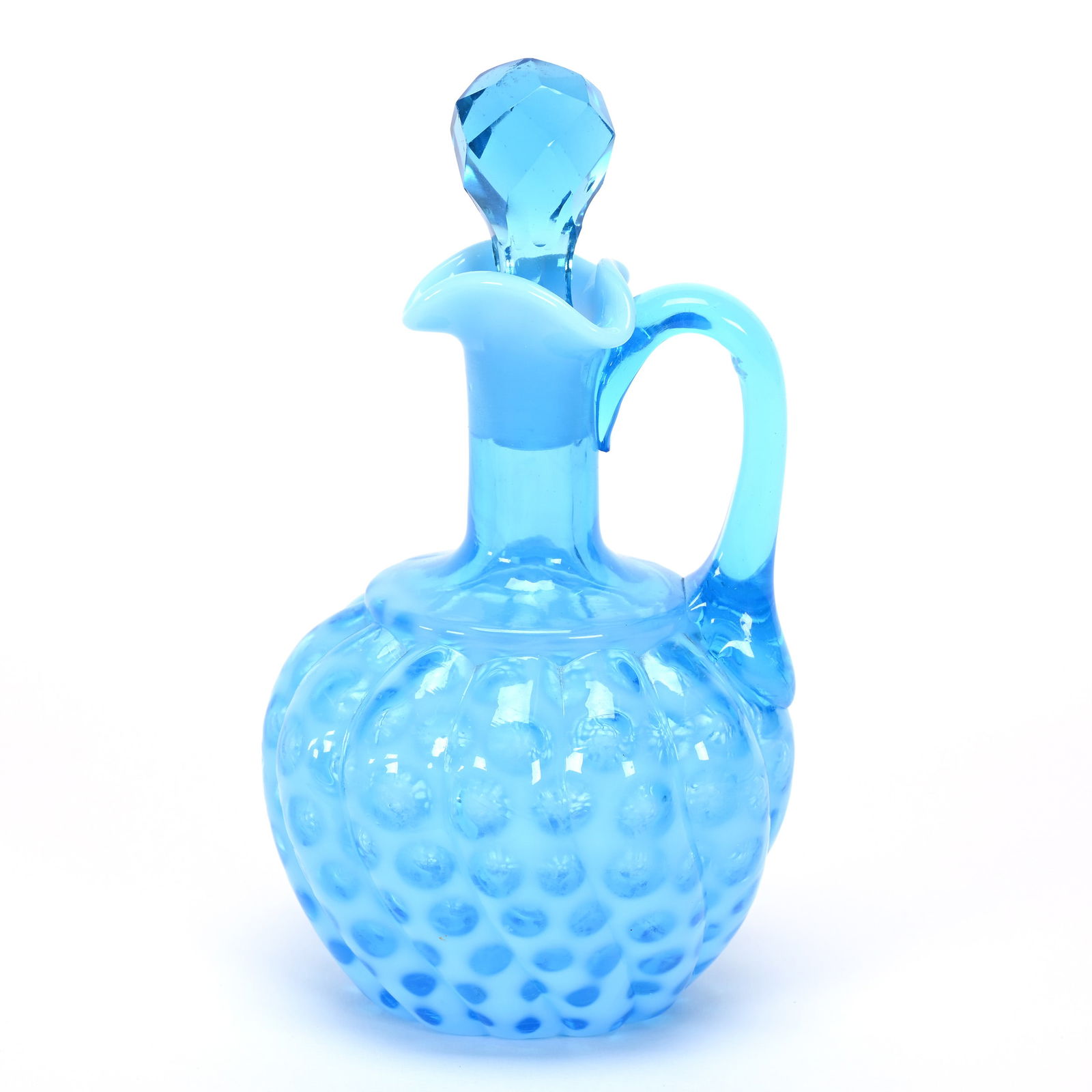 Cruet Bottle, Blue Opalescent Pattern Glass (1 of 4)