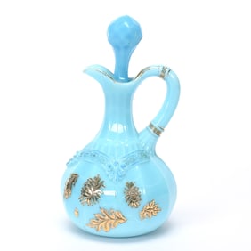 Cruet Bottle, Blue Custard Art Glass By Northwood
