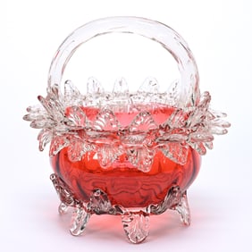 Basket, Cranberry Art Glass
