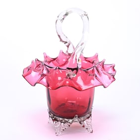 Basket, Cranberry Art Glass